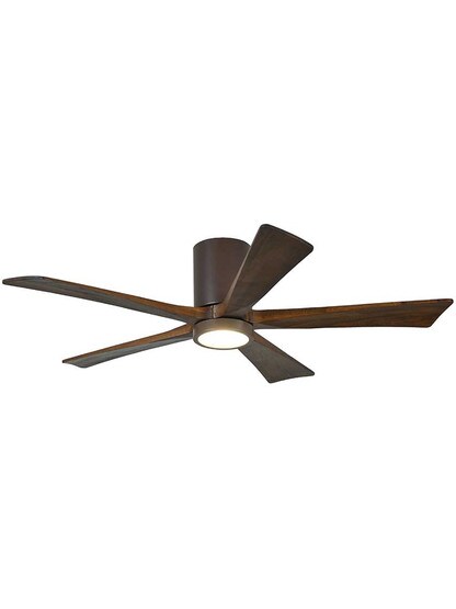 Irene 52 inch 5-Blade Flush-Mount Ceiling Fan with Solid Wood Blades and Light Kit in Textured Bronze.